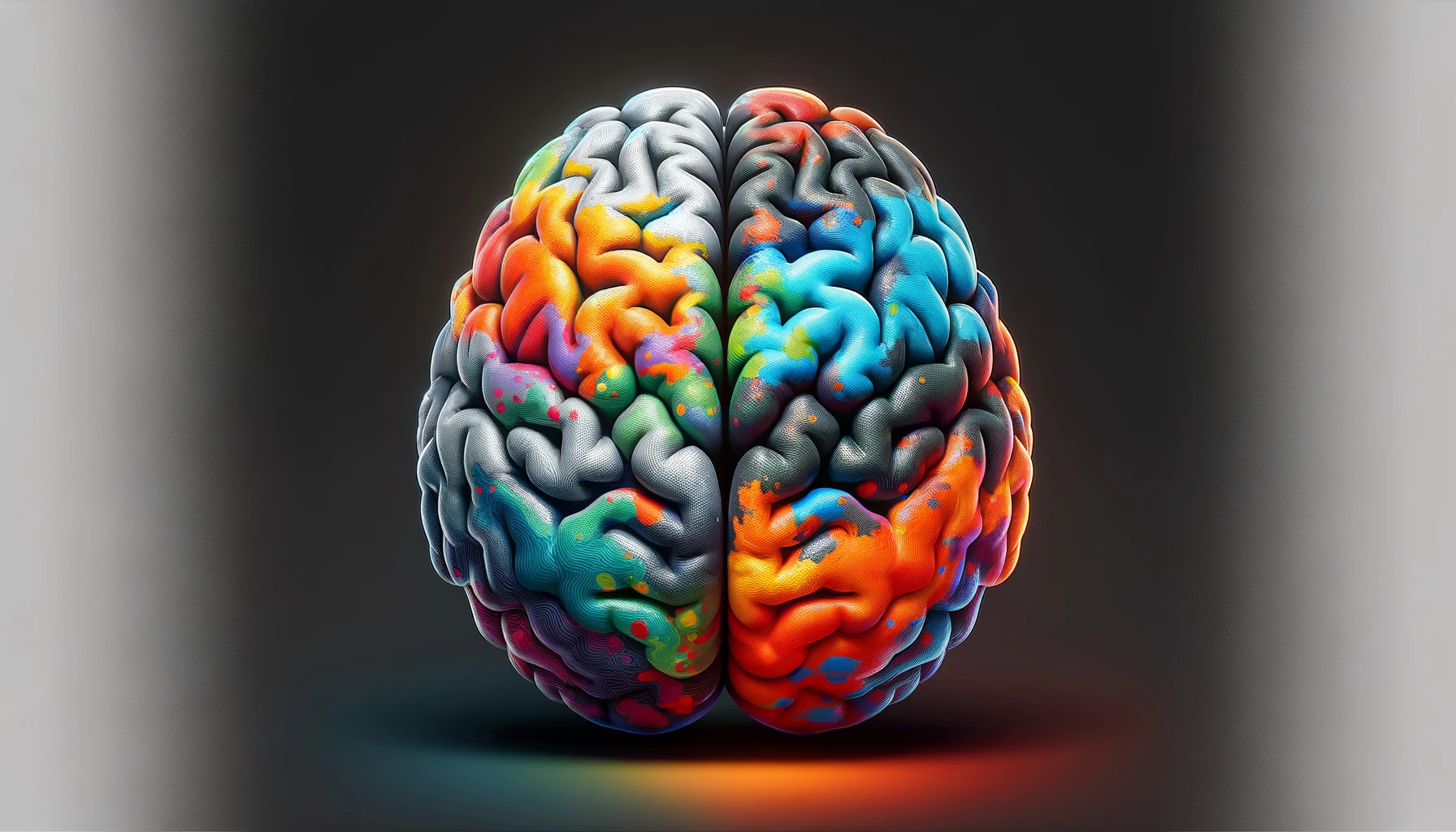 Représentation d'un cerveau avec des zones en gris et en couleurs vives, illustrant l'impact de la dépression sur certaines régions cérébrales et la santé mentale en général